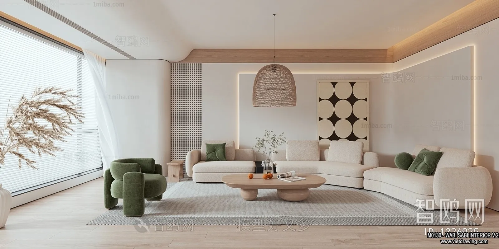 Living Room 3D Interior Scene Model - Wabi Sabi Style - 144