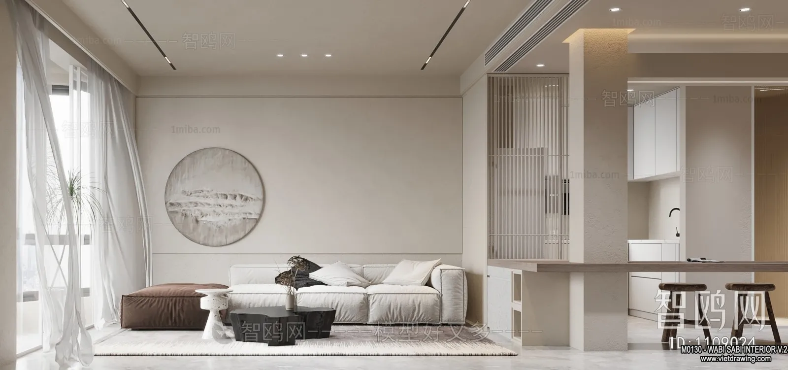 Living Room 3D Interior Scene Model - Wabi Sabi Style - 145