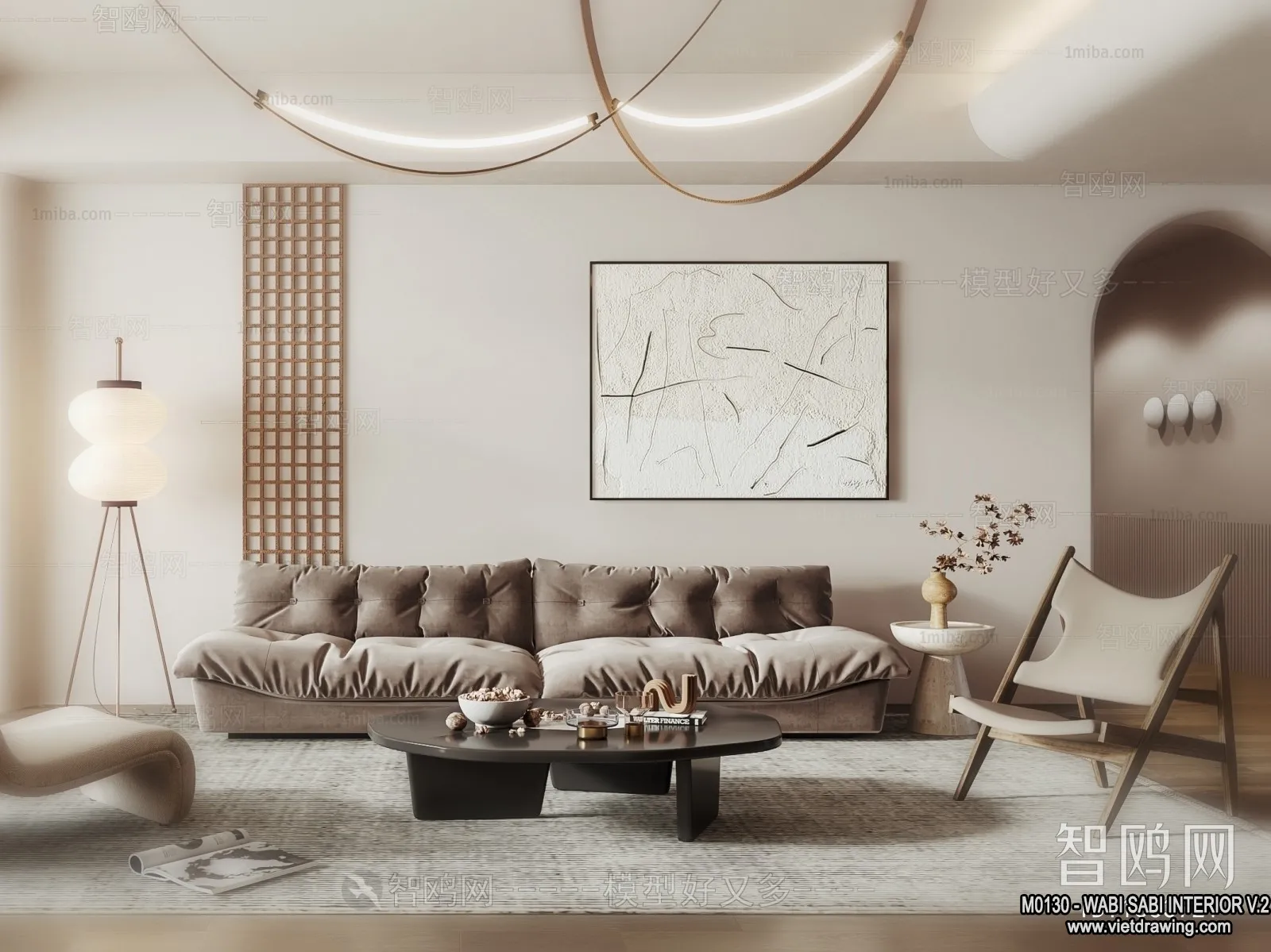 Living Room 3D Interior Scene Model - Wabi Sabi Style - 146
