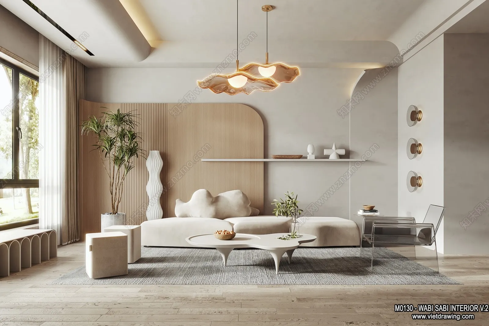 Living Room 3D Interior Scene Model - Wabi Sabi Style - 147