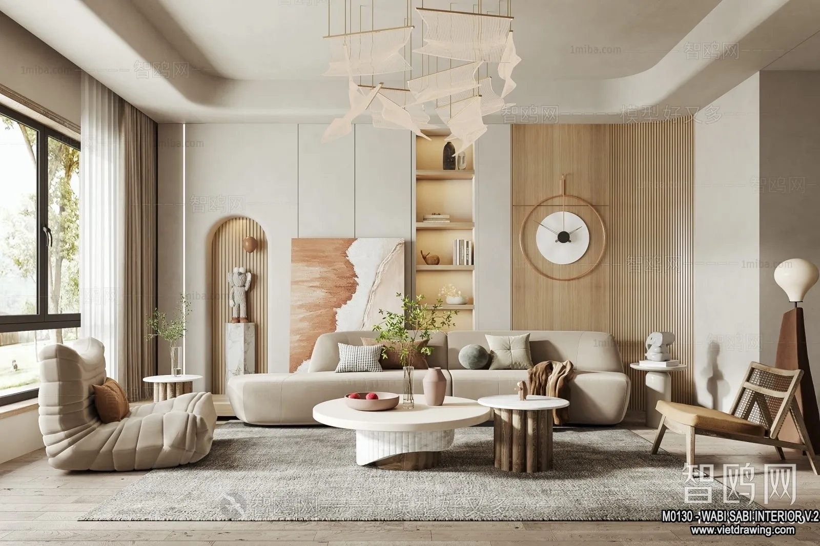 Living Room 3D Interior Scene Model - Wabi Sabi Style - 148