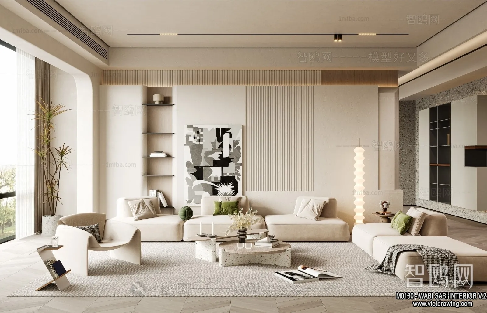 Living Room 3D Interior Scene Model - Wabi Sabi Style - 149