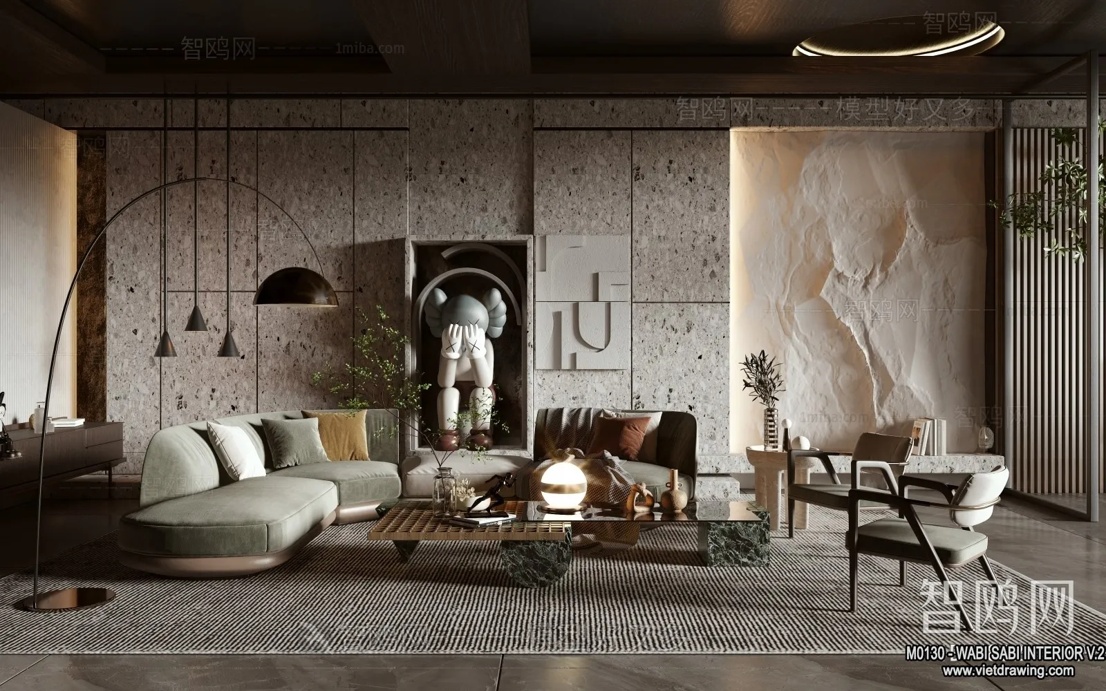 Living Room 3D Interior Scene Model - Wabi Sabi Style - 150