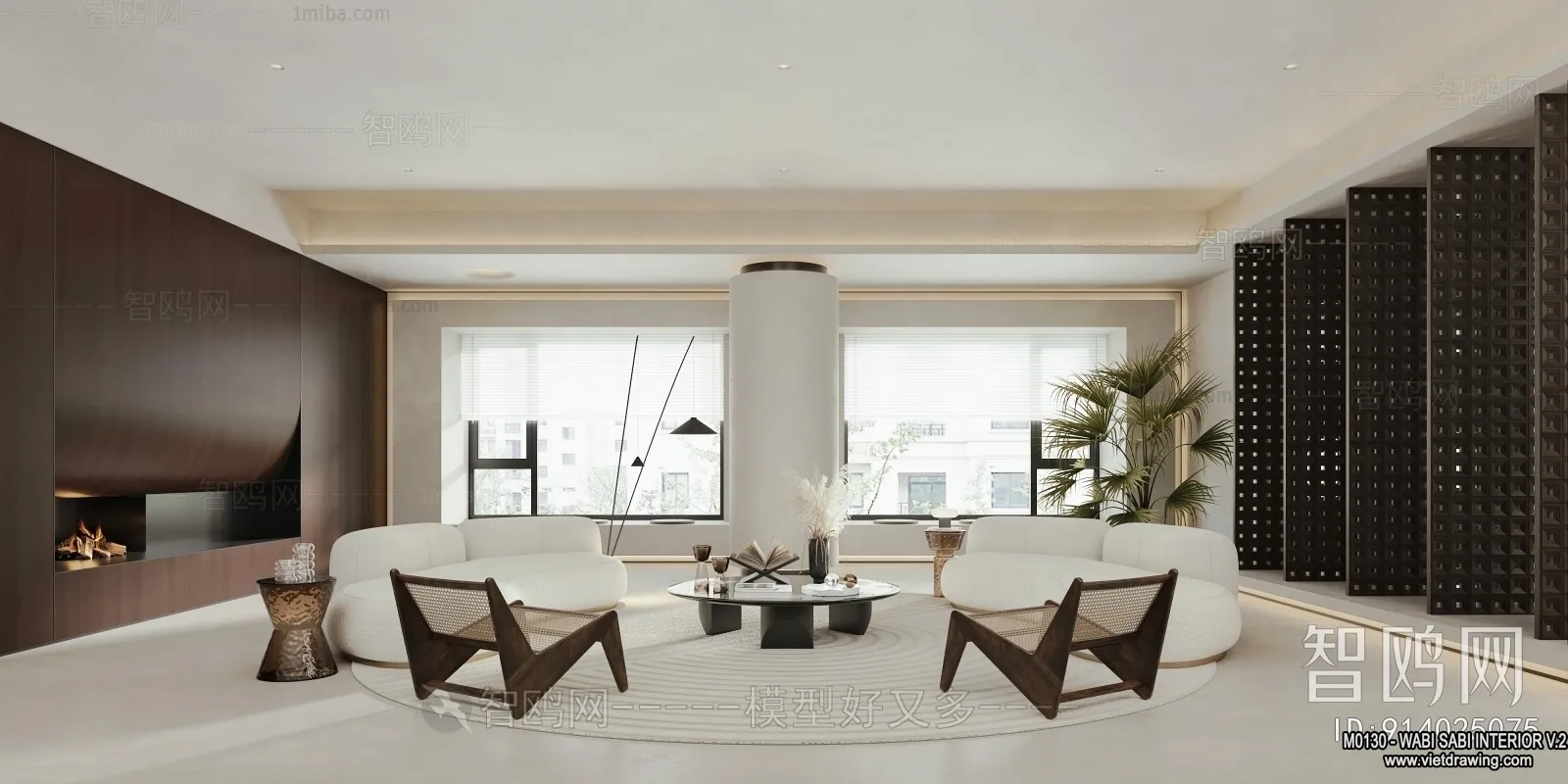 Living Room 3D Interior Scene Model - Wabi Sabi Style - 151