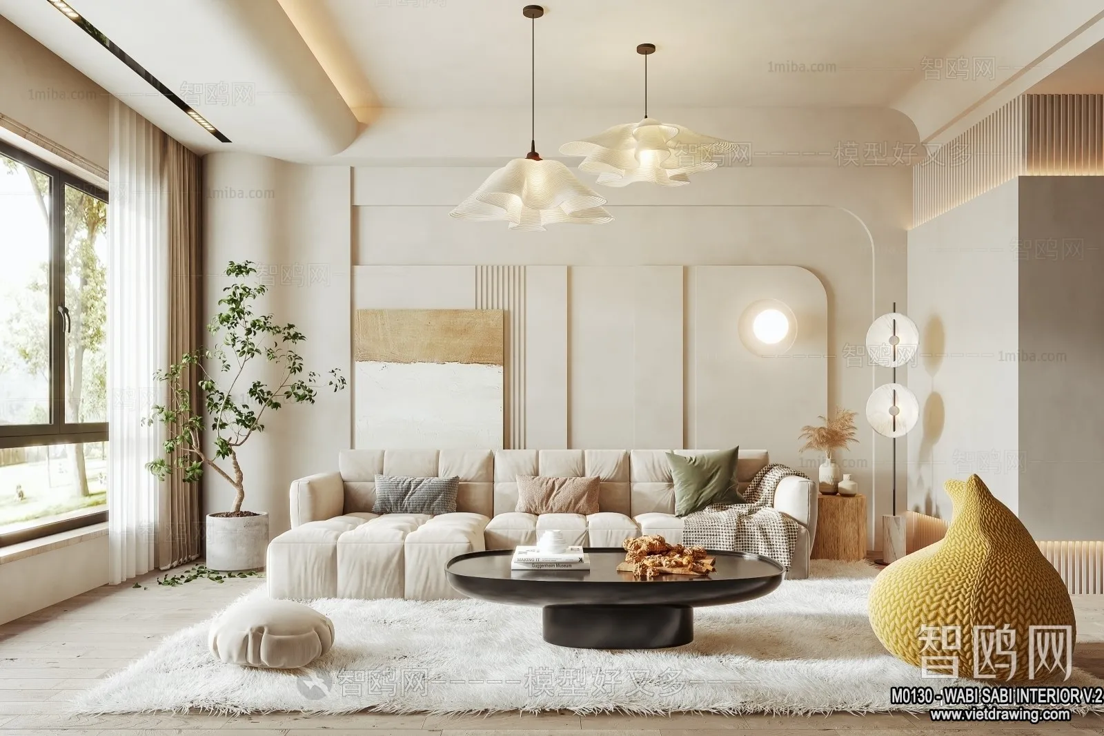 Living Room 3D Interior Scene Model - Wabi Sabi Style - 152