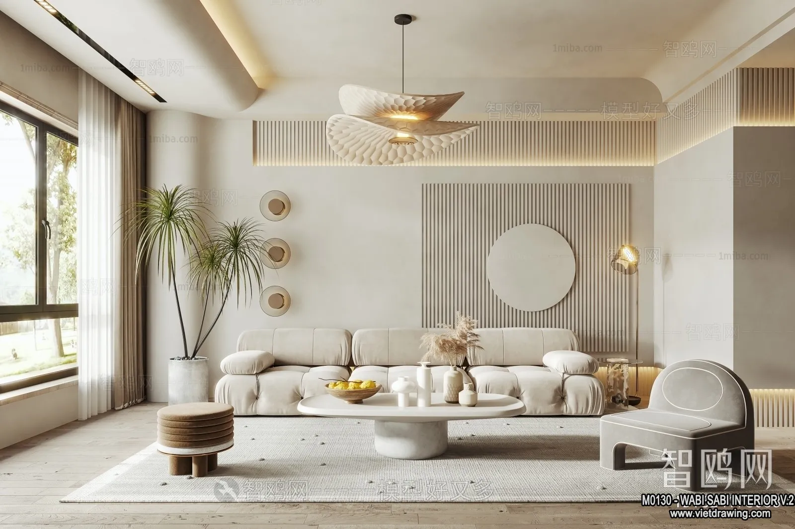 Living Room 3D Interior Scene Model - Wabi Sabi Style - 153