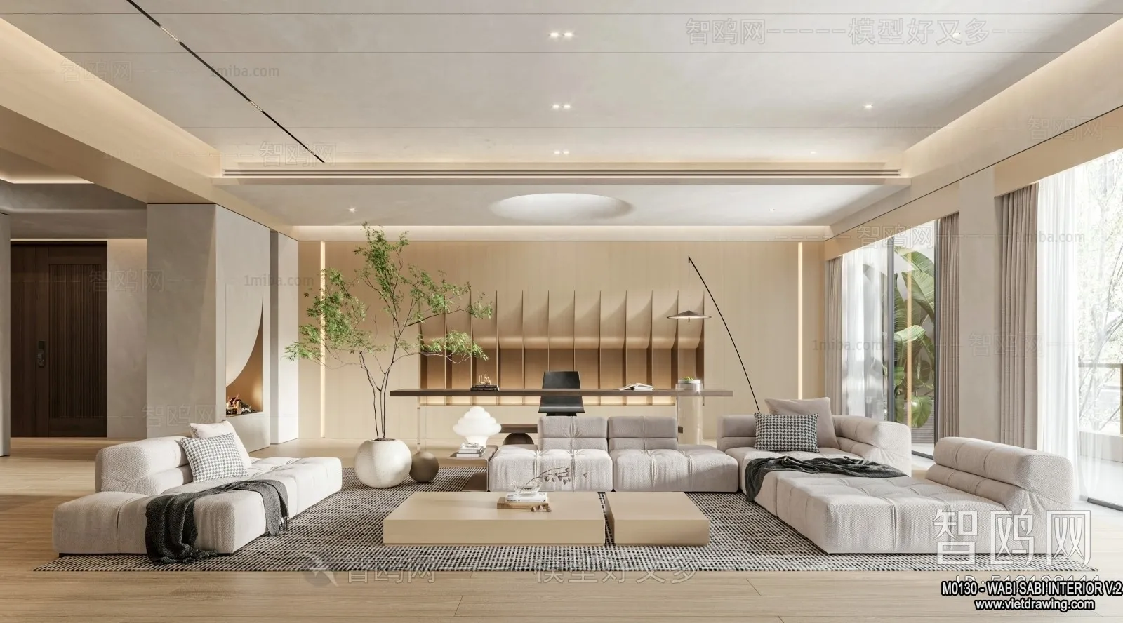 Living Room 3D Interior Scene Model - Wabi Sabi Style - 154