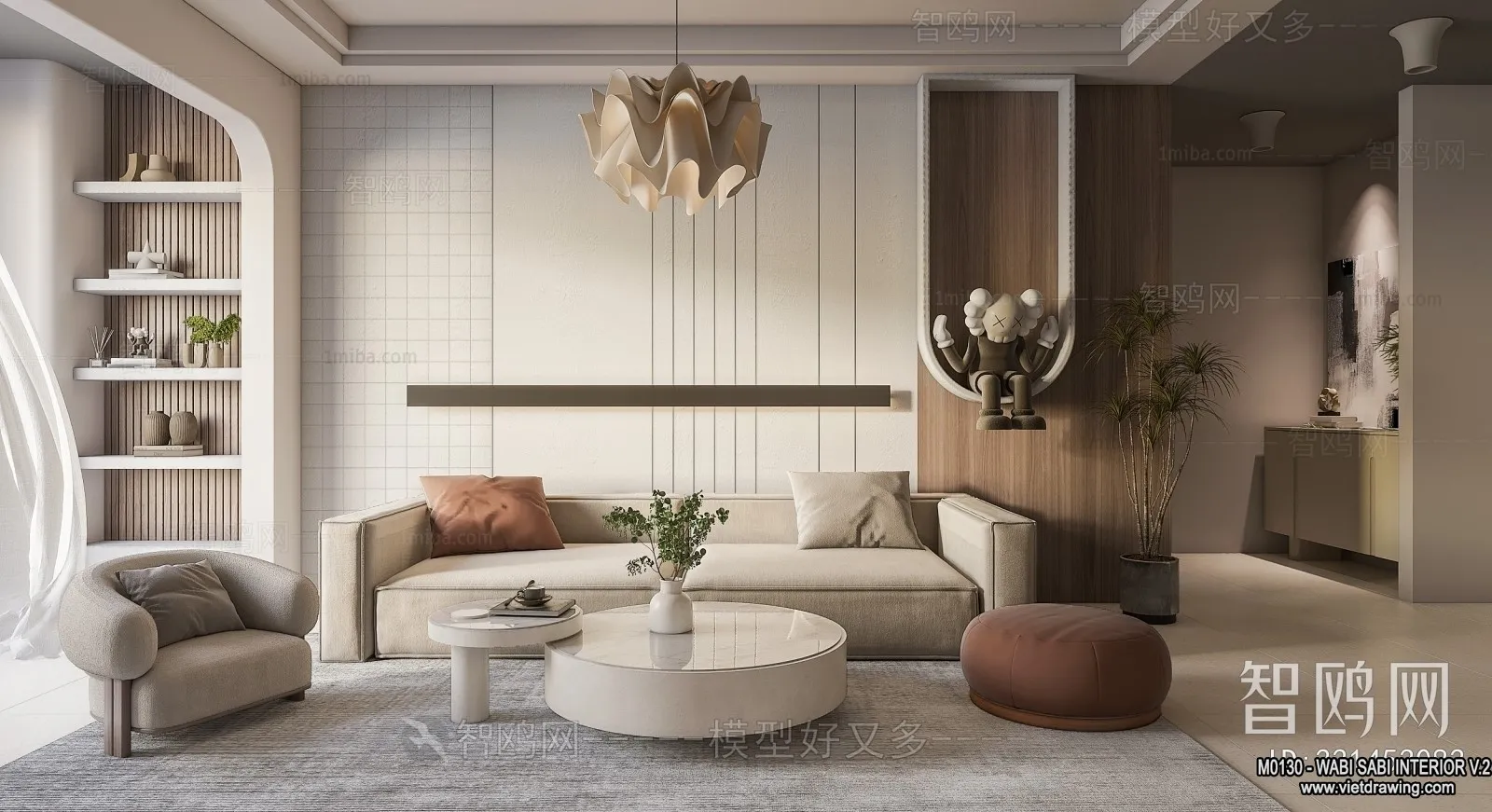 Living Room 3D Interior Scene Model - Wabi Sabi Style - 155