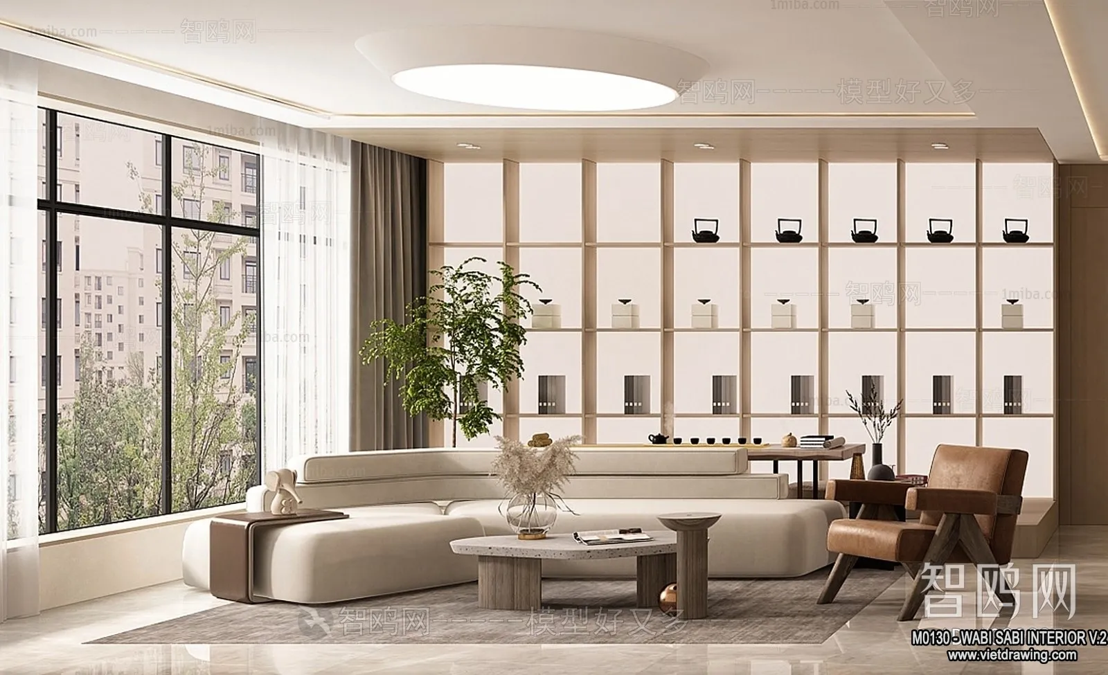 Living Room 3D Interior Scene Model - Wabi Sabi Style - 156