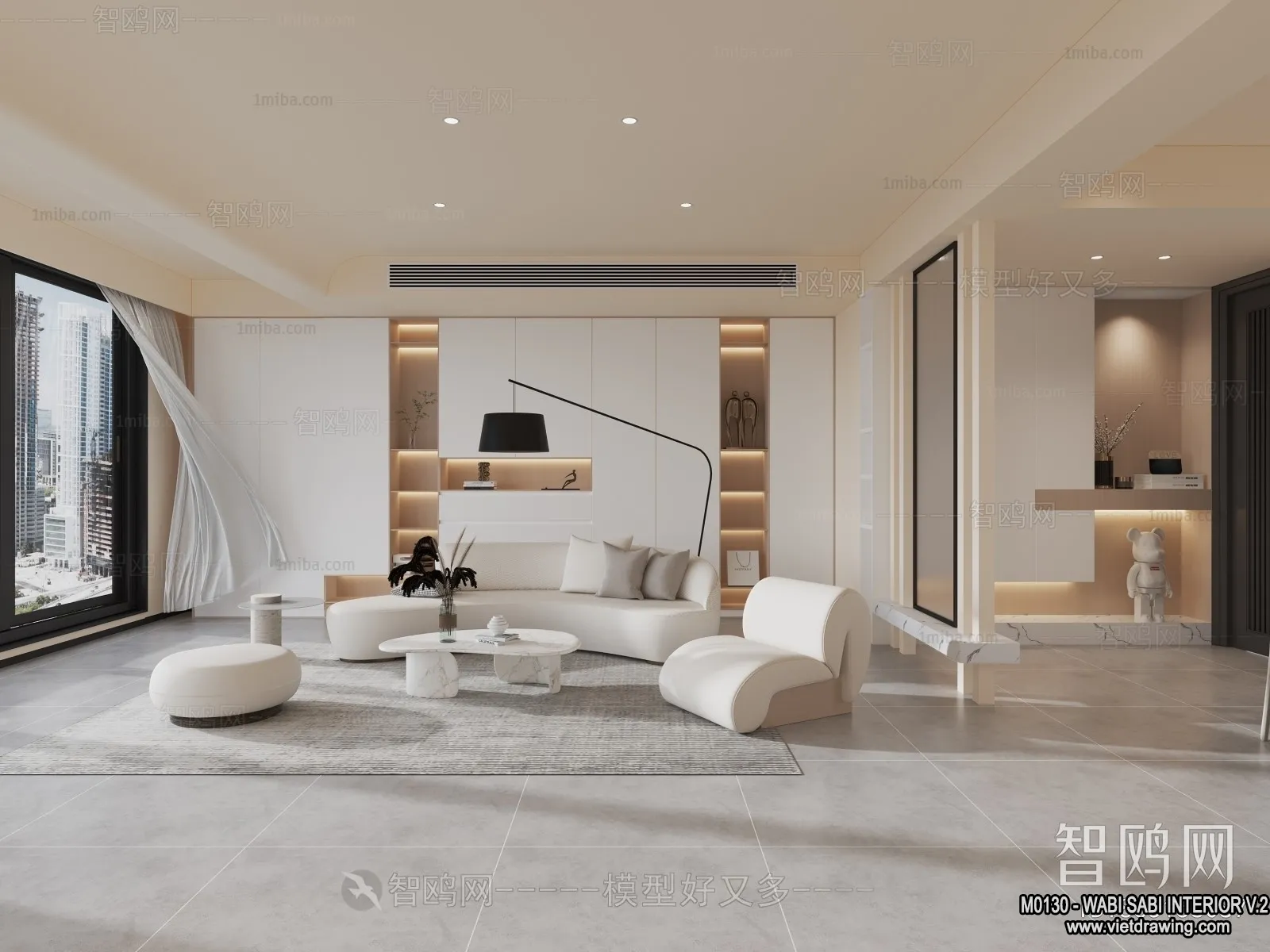 Living Room 3D Interior Scene Model - Wabi Sabi Style - 158