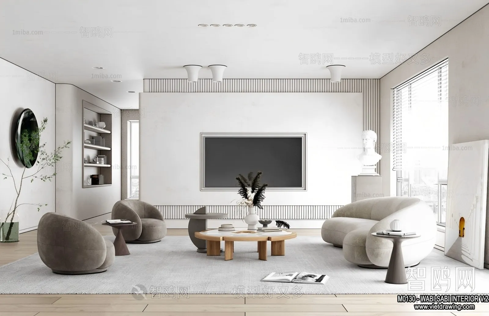 Living Room 3D Interior Scene Model - Wabi Sabi Style - 159