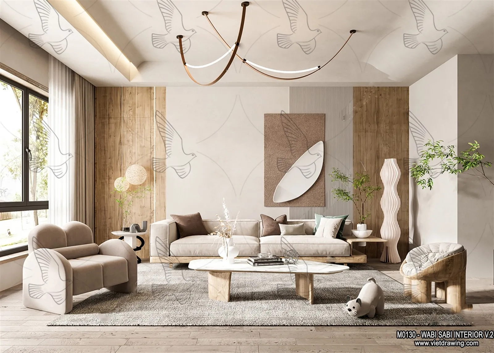 Living Room 3D Interior Scene Model - Wabi Sabi Style - 160