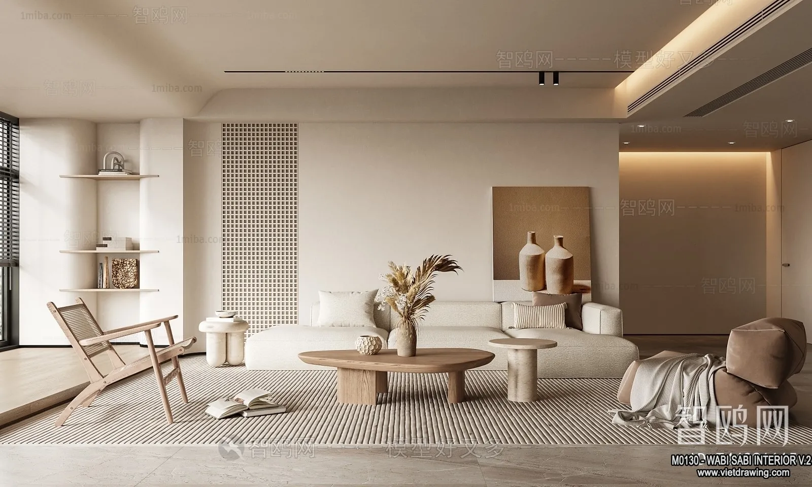 Living Room 3D Interior Scene Model - Wabi Sabi Style - 161