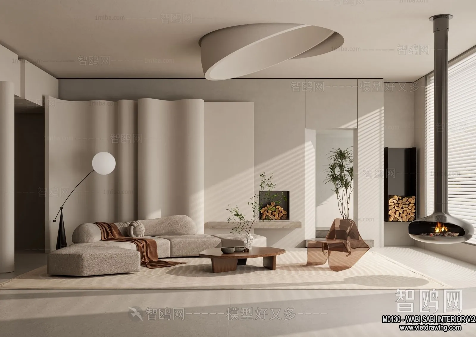 Living Room 3D Interior Scene Model - Wabi Sabi Style - 162