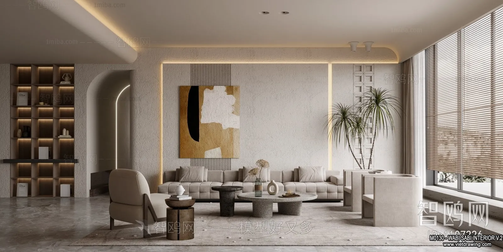 Living Room 3D Interior Scene Model - Wabi Sabi Style - 166