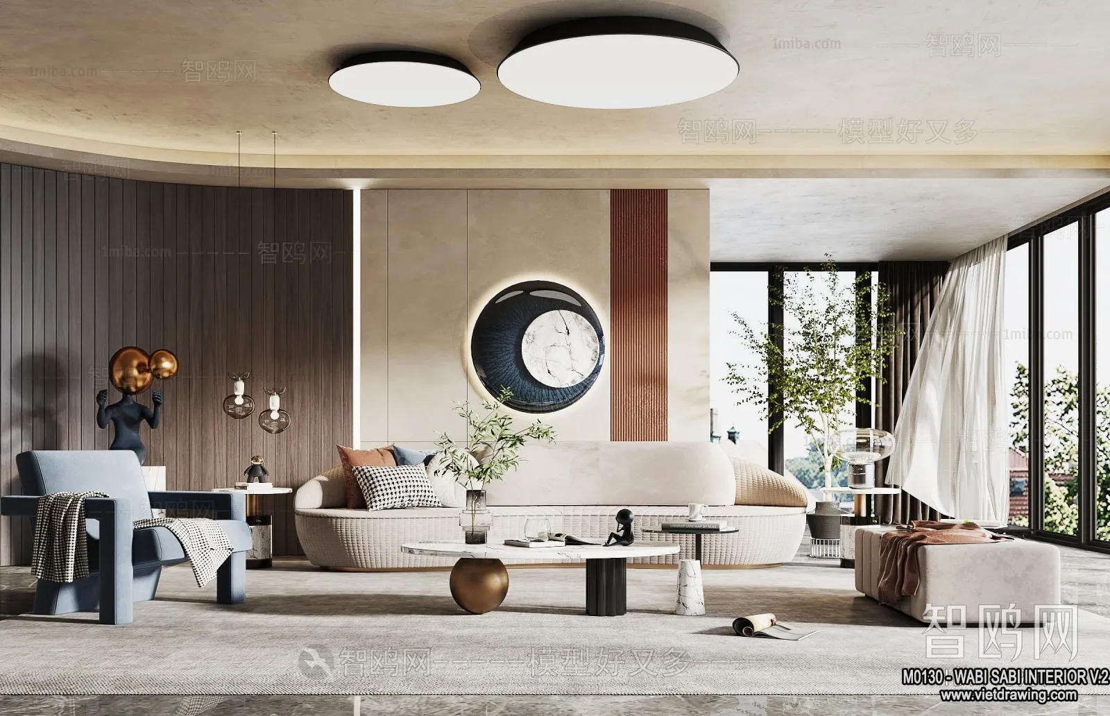 Living Room 3D Interior Scene Model - Wabi Sabi Style - 167