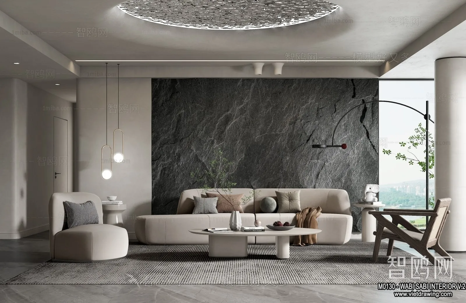 Living Room 3D Interior Scene Model - Wabi Sabi Style - 169