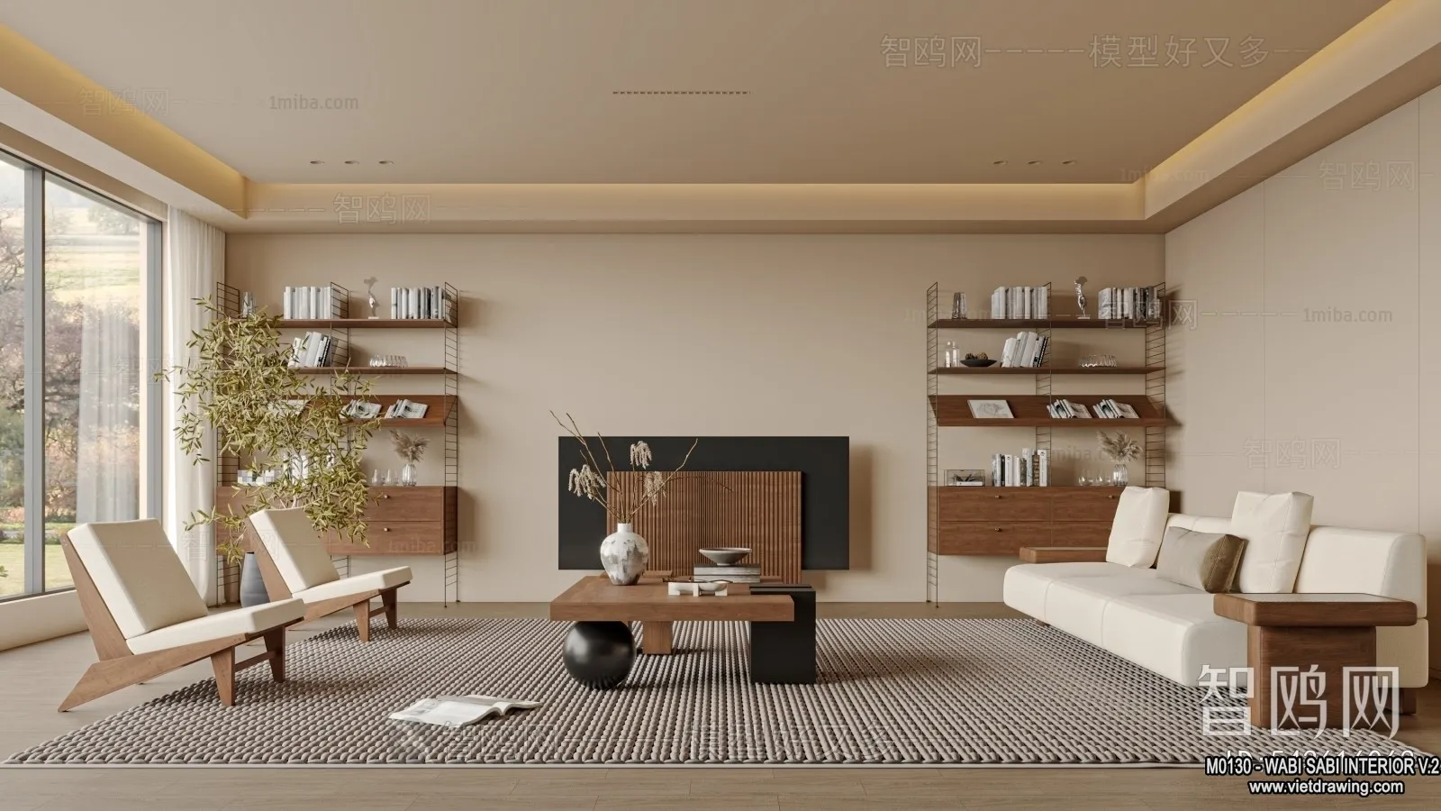 Living Room 3D Interior Scene Model - Wabi Sabi Style - 170