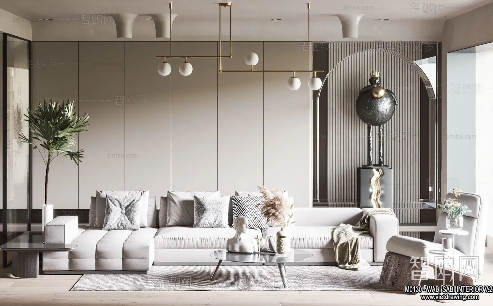 Living Room 3D Interior Scene Model - Wabi Sabi Style - 171