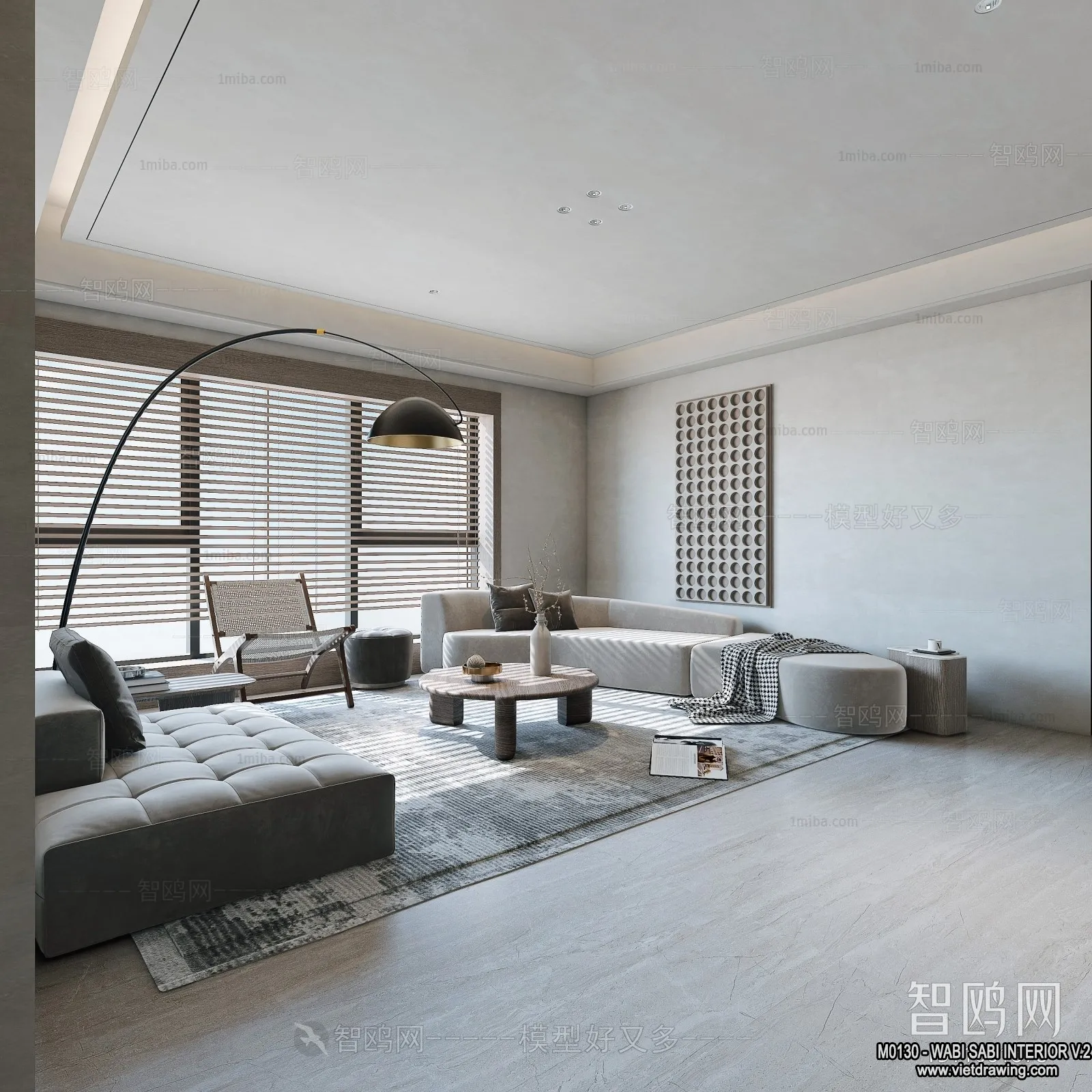 Living Room 3D Interior Scene Model - Wabi Sabi Style - 173