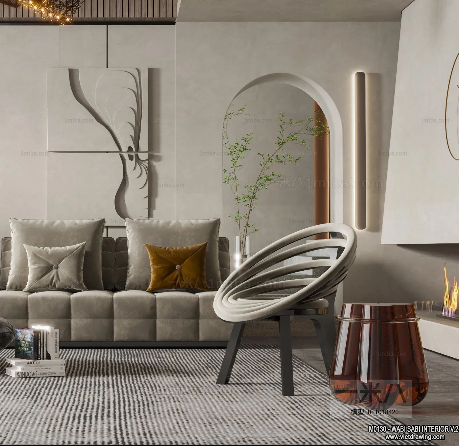 Living Room 3D Interior Scene Model - Wabi Sabi Style - 174