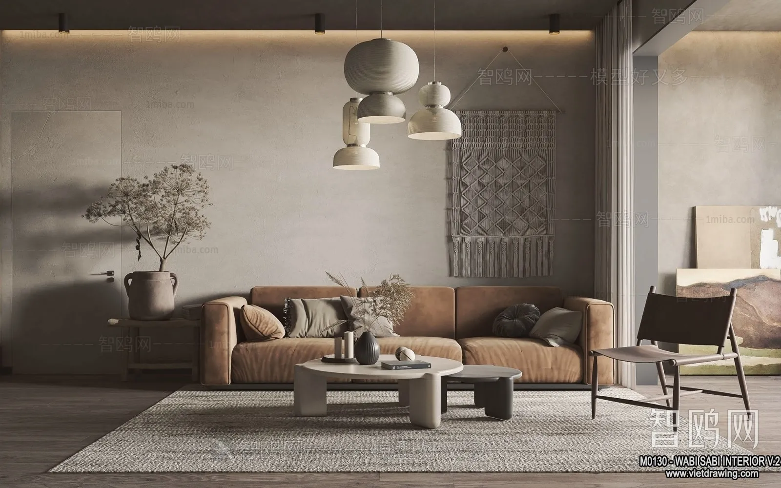 Living Room 3D Interior Scene Model - Wabi Sabi Style - 175