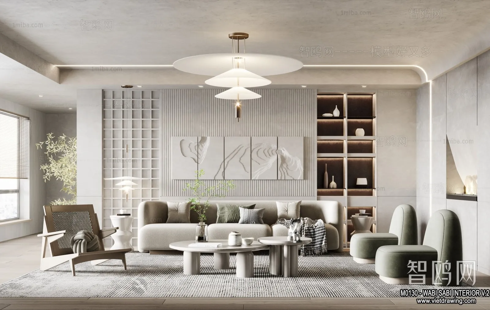 Living Room 3D Interior Scene Model - Wabi Sabi Style - 177