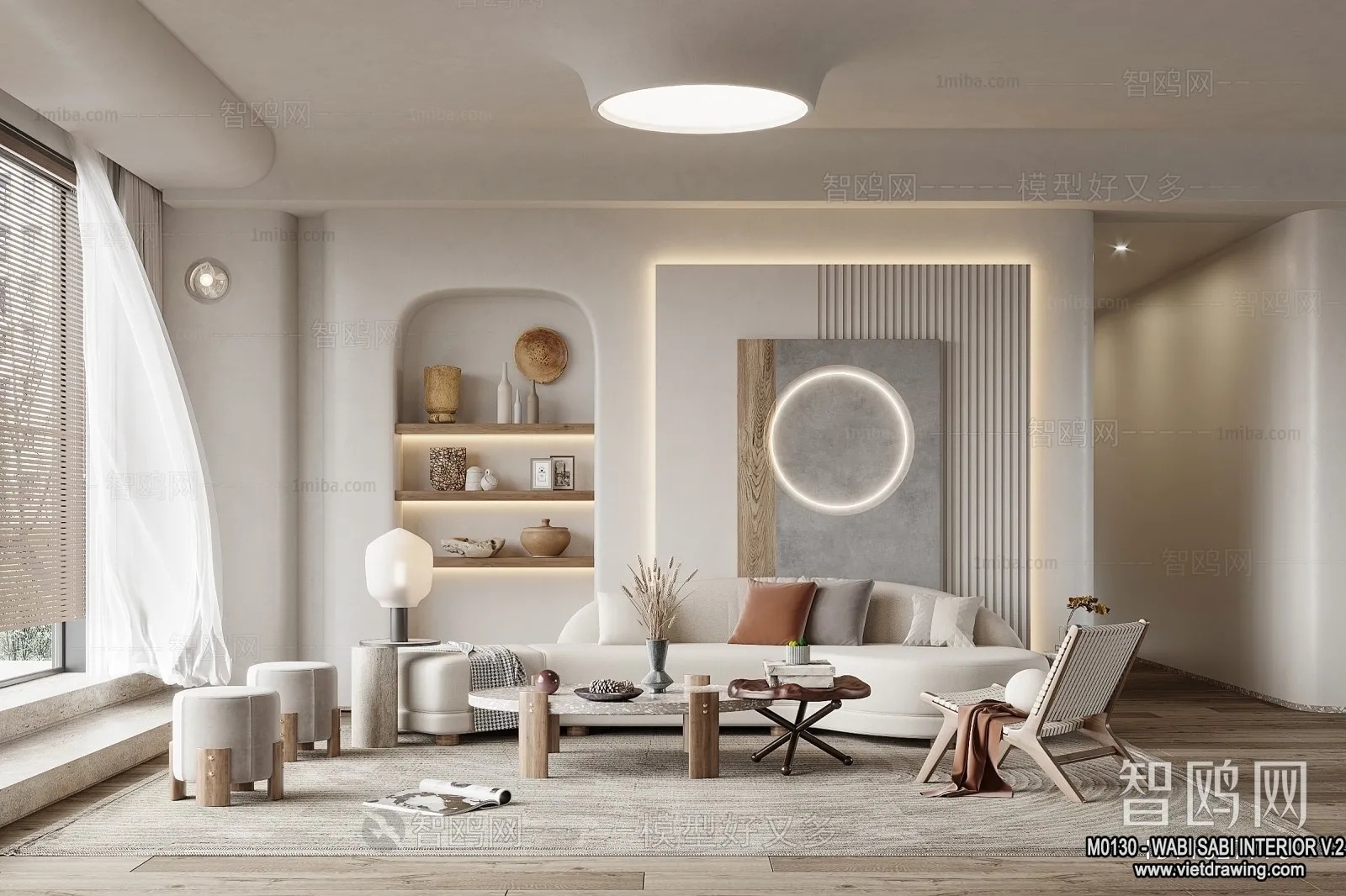 Living Room 3D Interior Scene Model - Wabi Sabi Style - 179