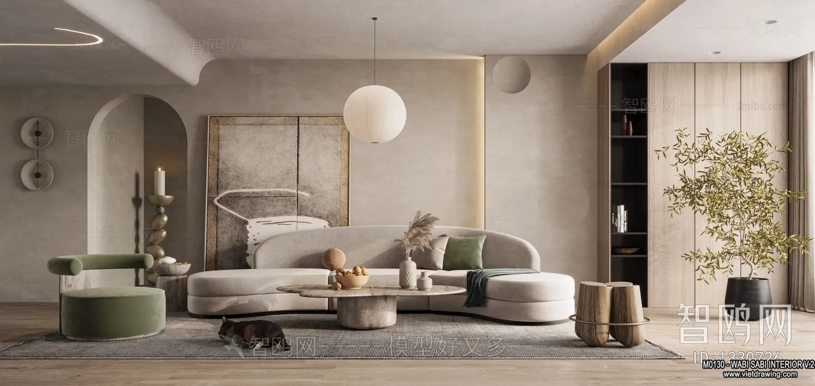 Living Room 3D Interior Scene Model - Wabi Sabi Style - 180