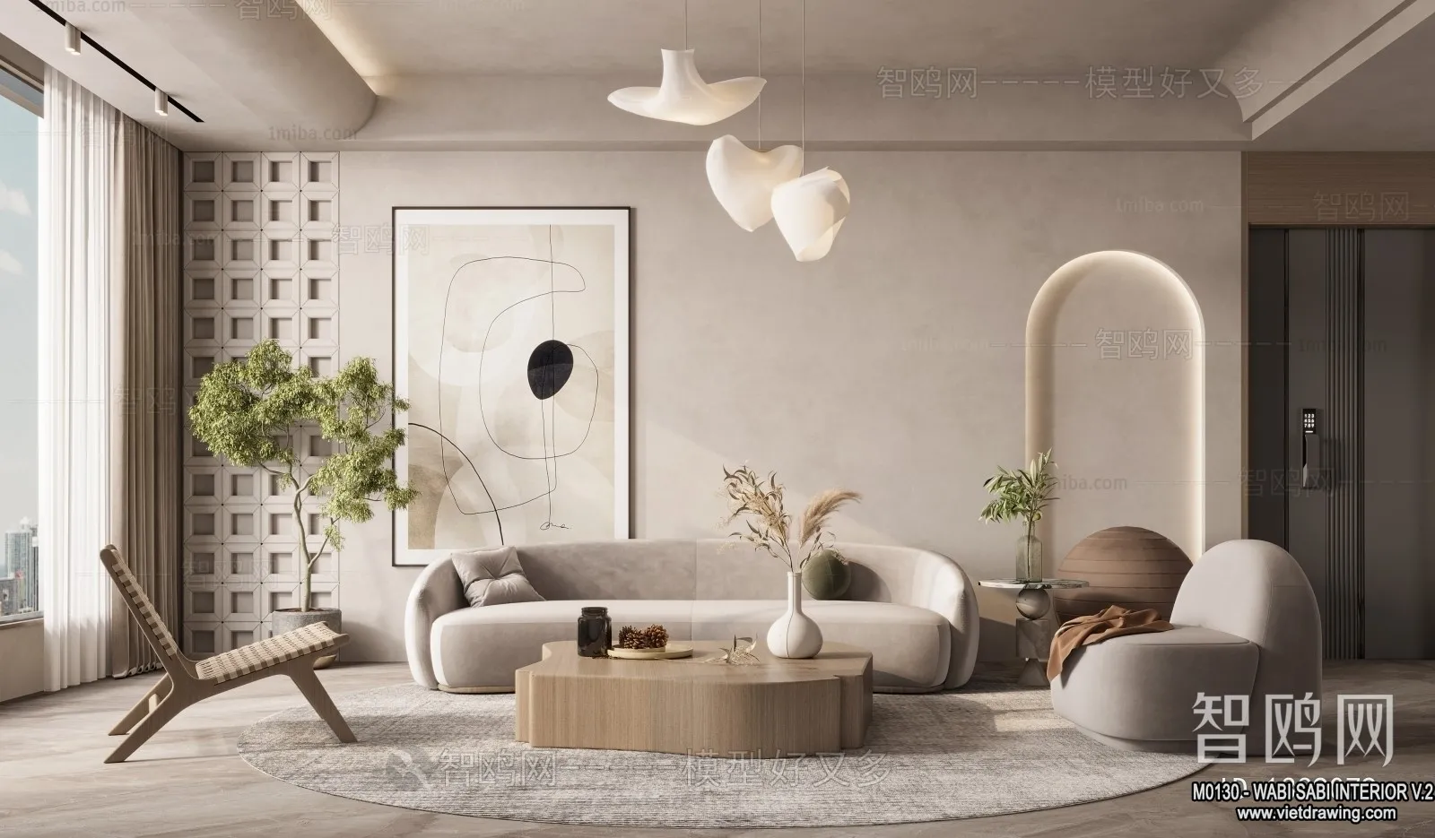 Living Room 3D Interior Scene Model - Wabi Sabi Style - 181