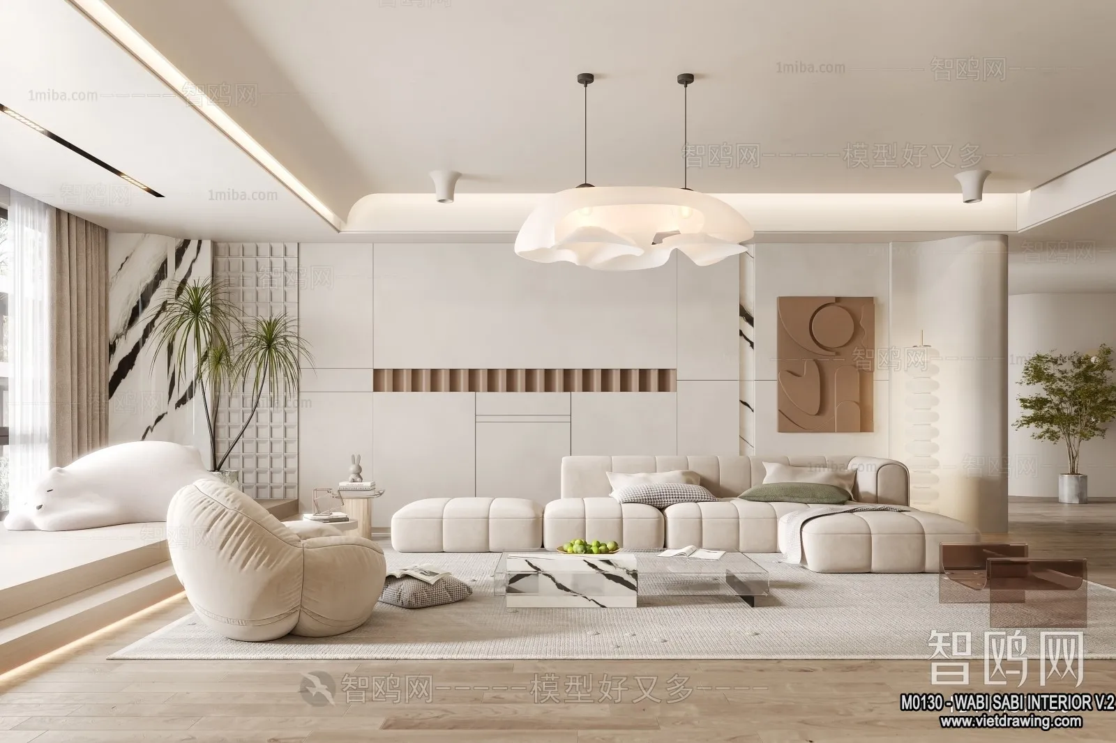 Living Room 3D Interior Scene Model - Wabi Sabi Style - 183