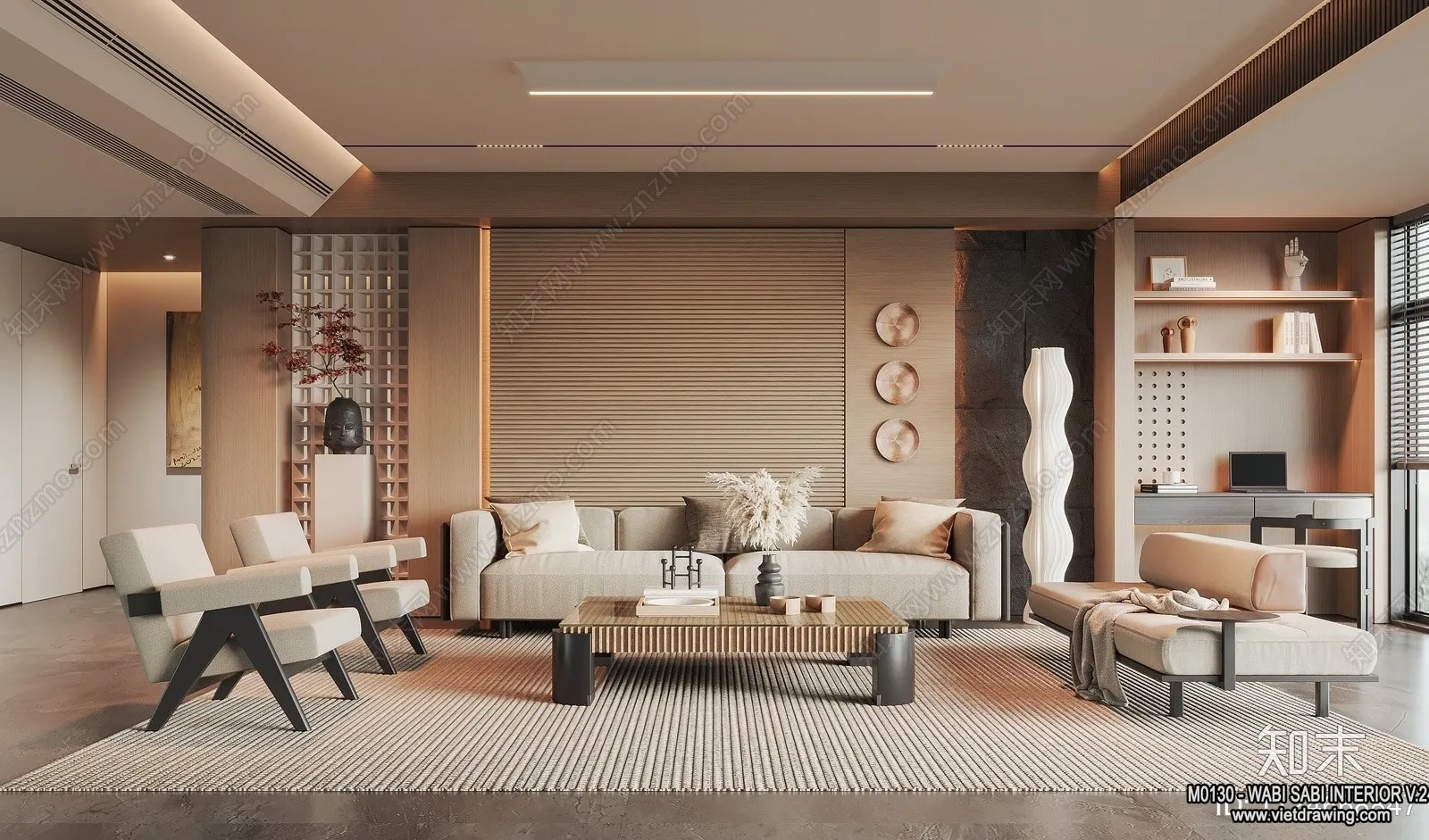 Living Room 3D Interior Scene Model - Wabi Sabi Style - 184
