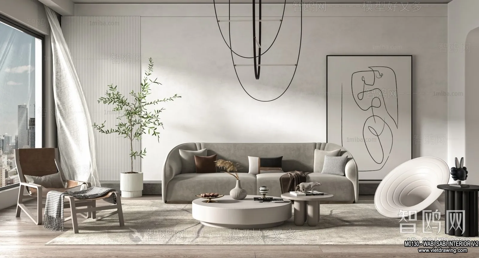 Living Room 3D Interior Scene Model - Wabi Sabi Style - 185