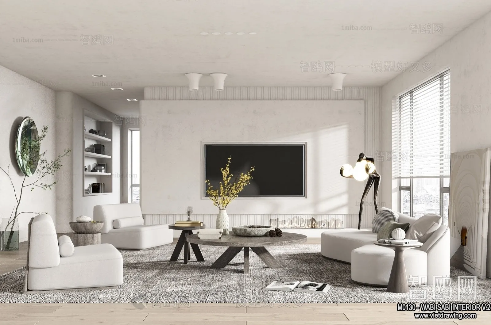 Living Room 3D Interior Scene Model - Wabi Sabi Style - 187