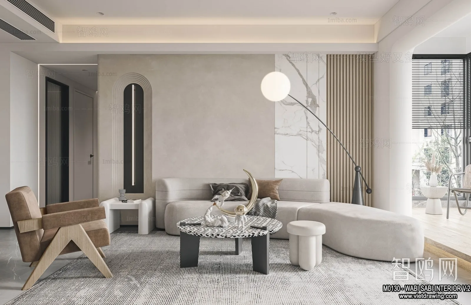 Living Room 3D Interior Scene Model - Wabi Sabi Style - 188