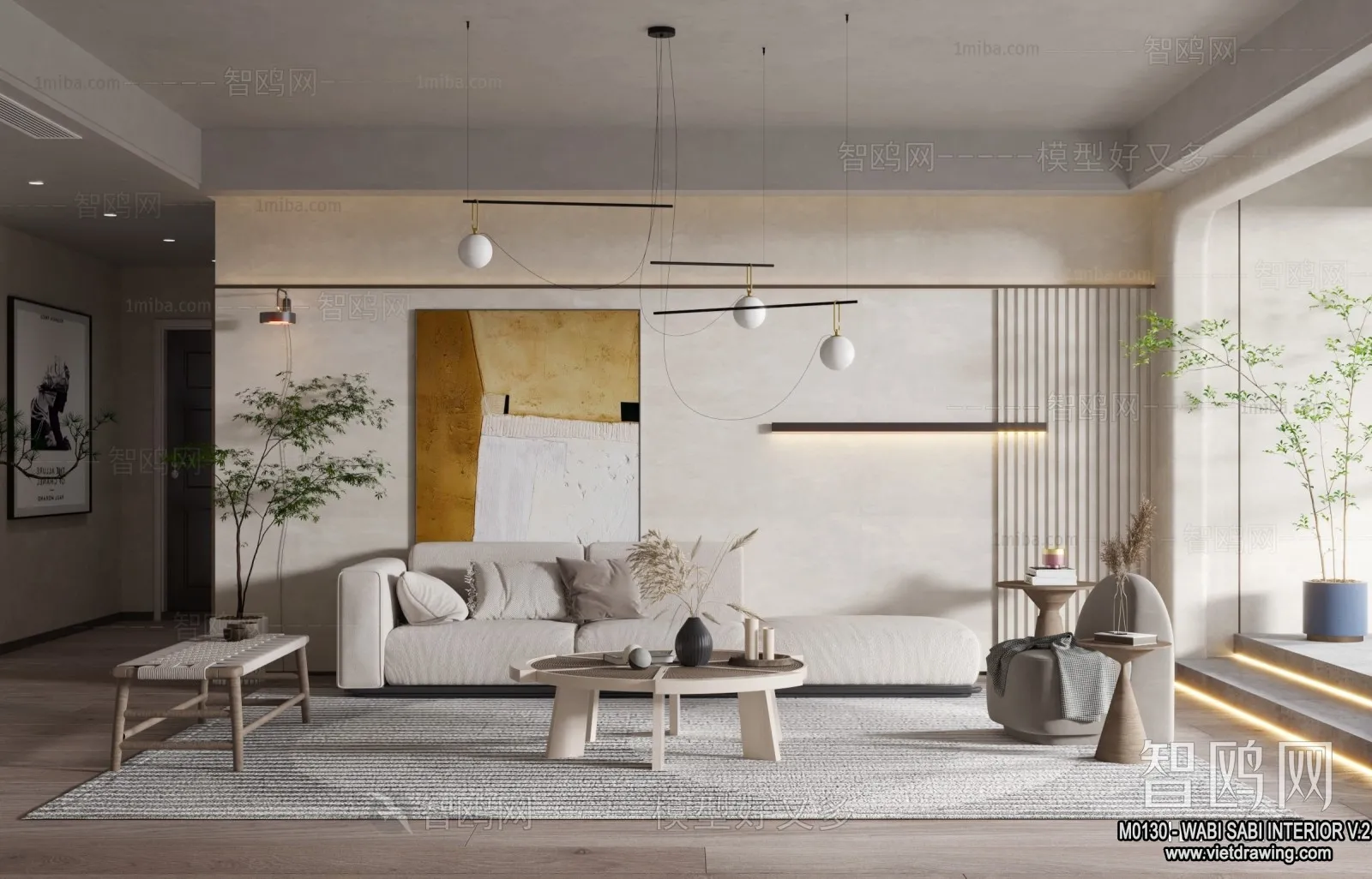Living Room 3D Interior Scene Model - Wabi Sabi Style - 189