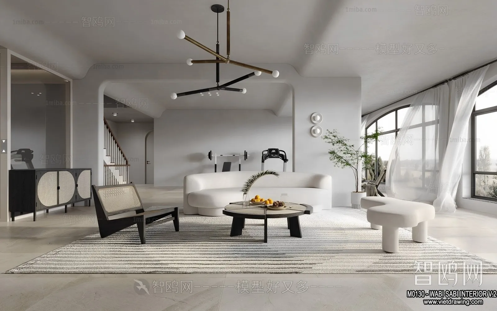 Living Room 3D Interior Scene Model - Wabi Sabi Style - 191