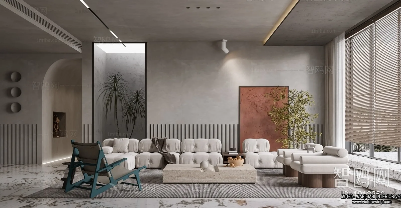 Living Room 3D Interior Scene Model - Wabi Sabi Style - 192