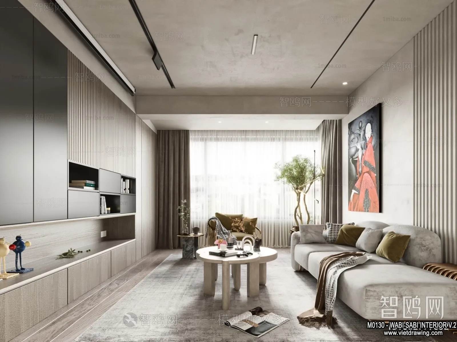 Living Room 3D Interior Scene Model - Wabi Sabi Style - 193