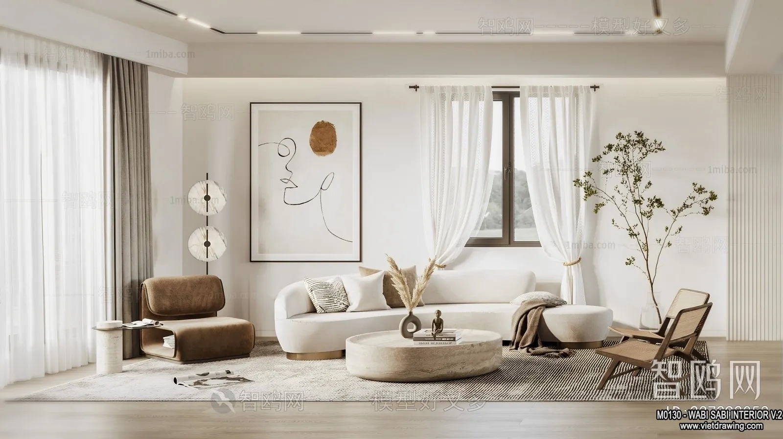 Living Room 3D Interior Scene Model - Wabi Sabi Style - 195