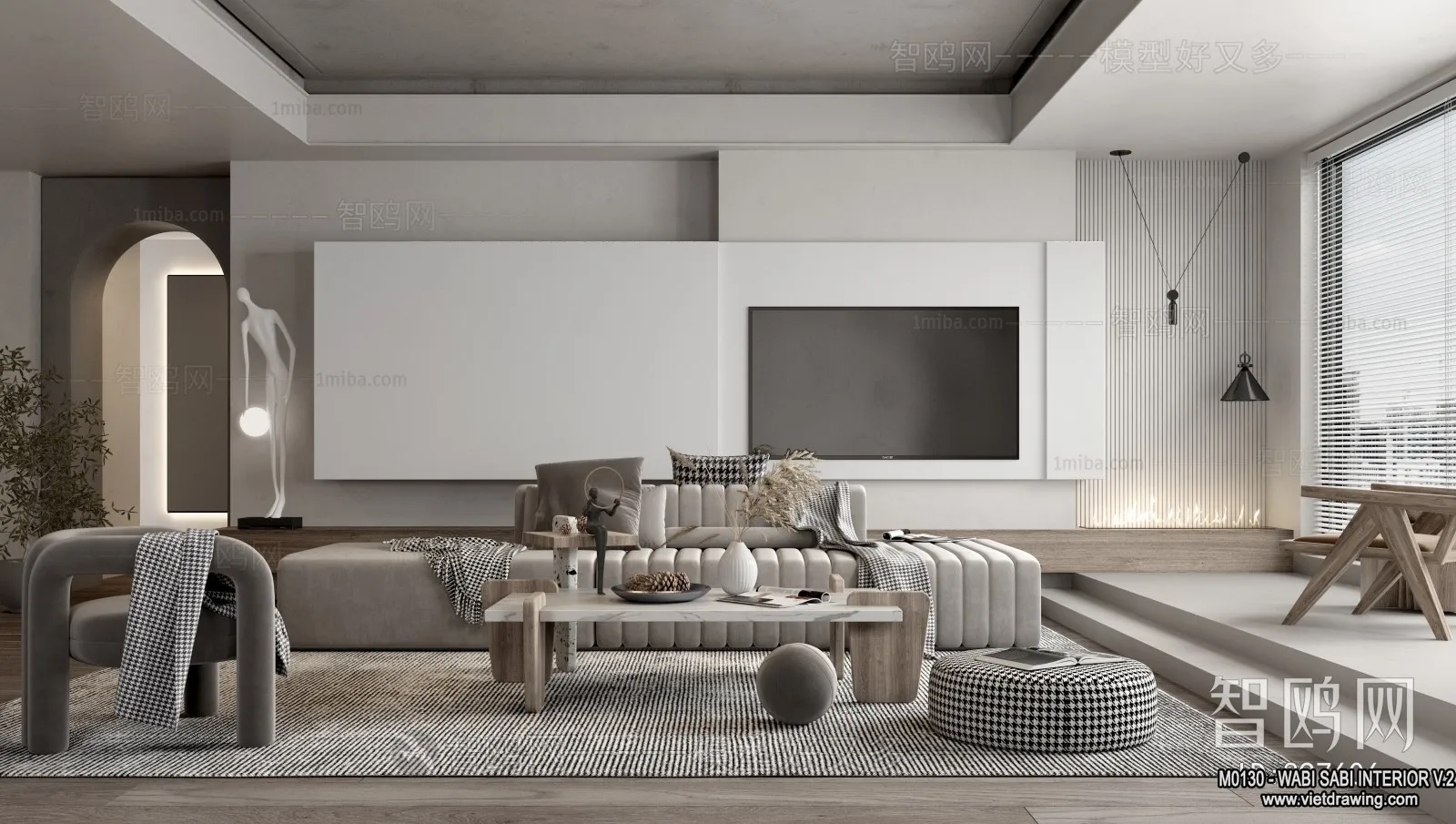 Living Room 3D Interior Scene Model - Wabi Sabi Style - 197