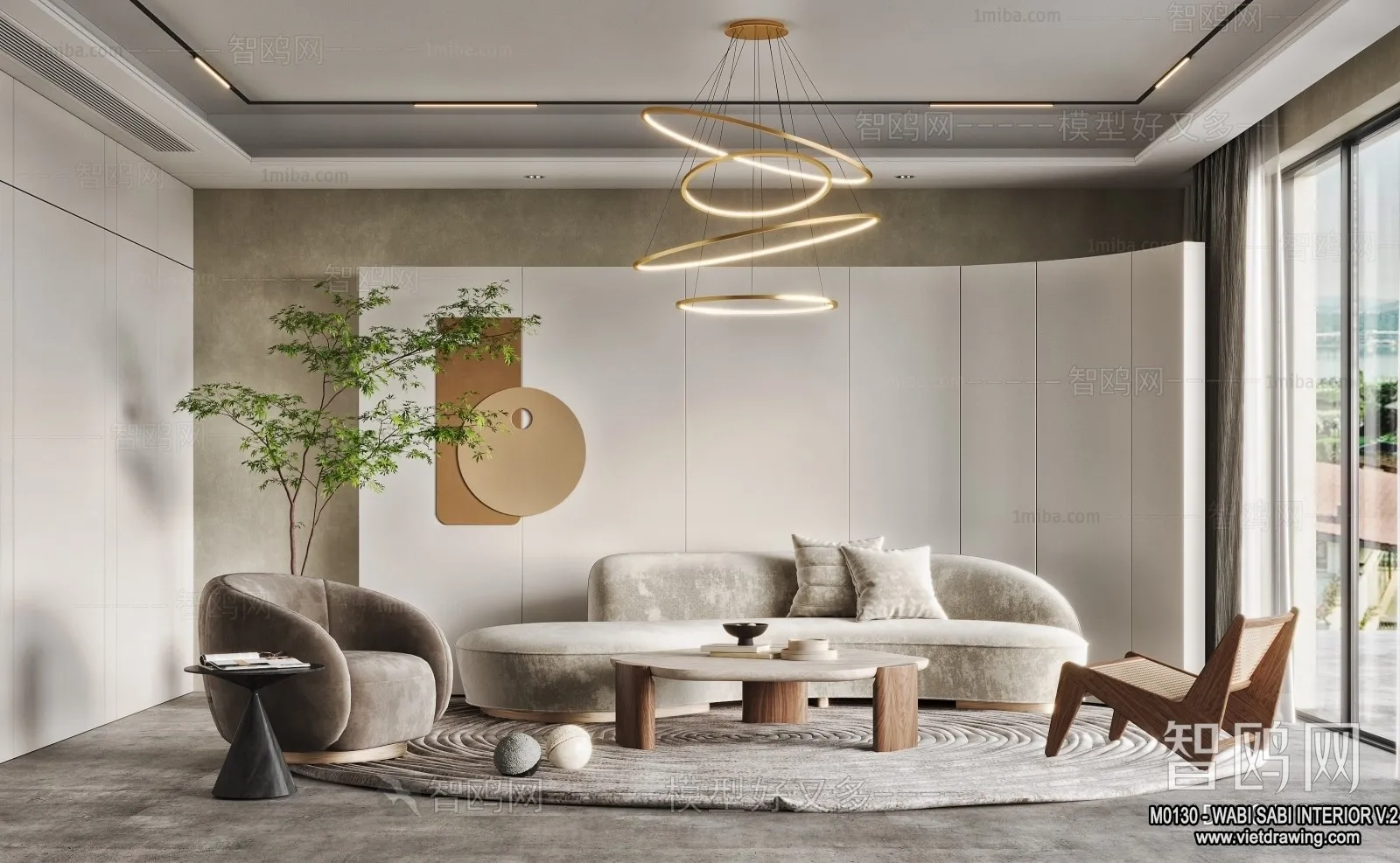 Living Room 3D Interior Scene Model - Wabi Sabi Style - 198