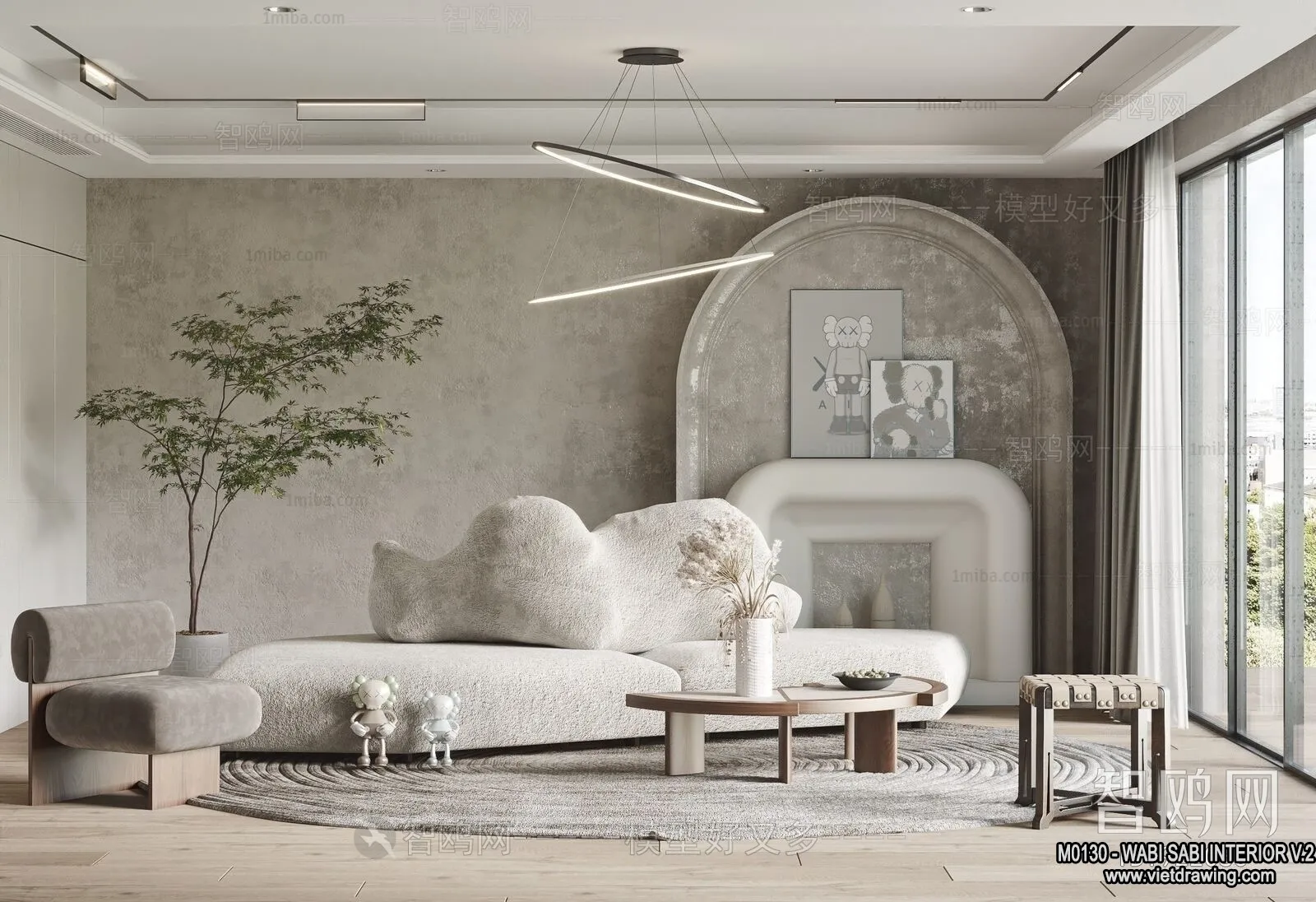 Living Room 3D Interior Scene Model - Wabi Sabi Style - 199