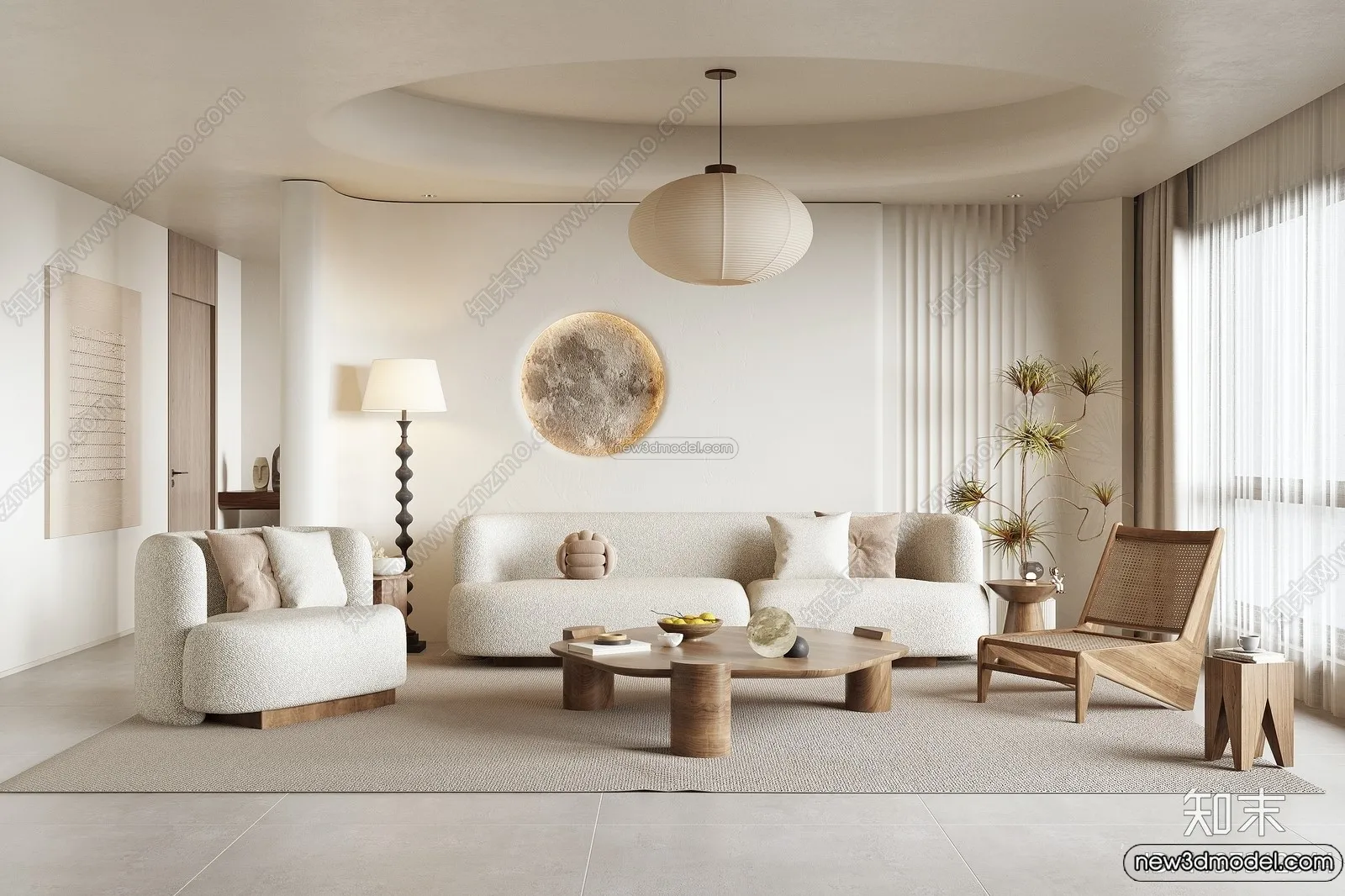 Living Room 3D Interior Scene Model - Wabi Sabi Style - 200
