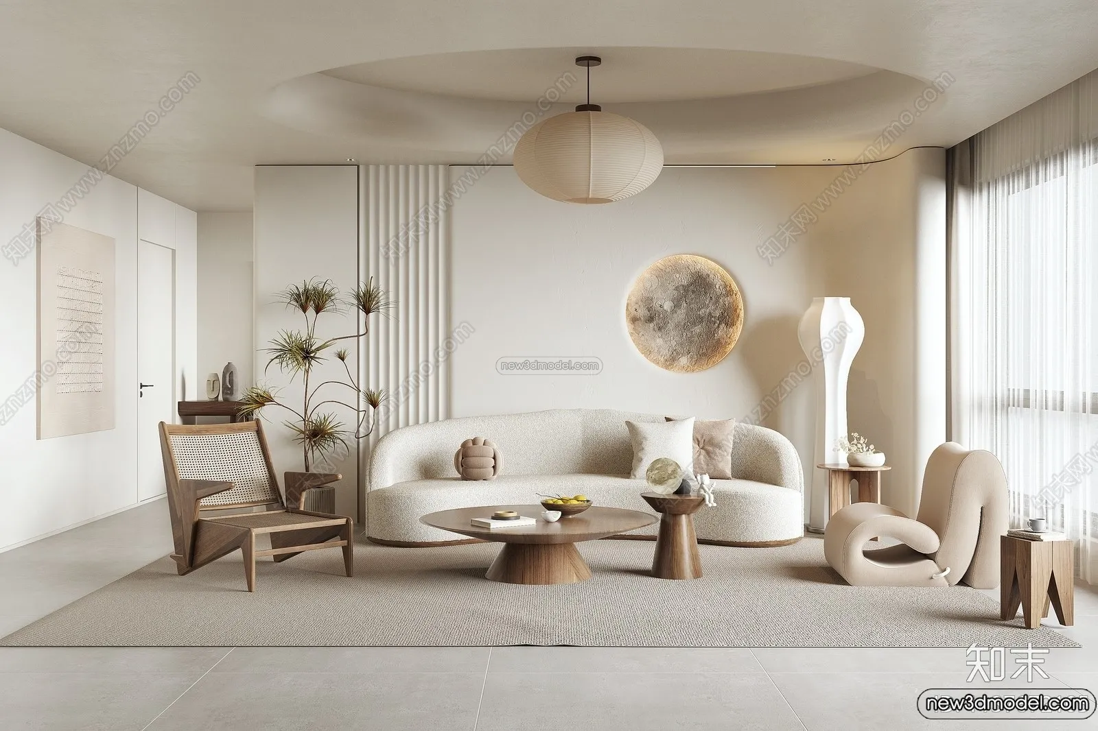 Living Room 3D Interior Scene Model - Wabi Sabi Style - 201