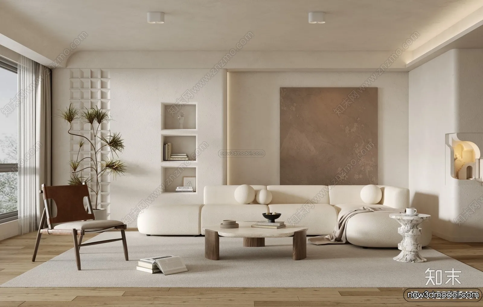 Living Room 3D Interior Scene Model - Wabi Sabi Style - 202