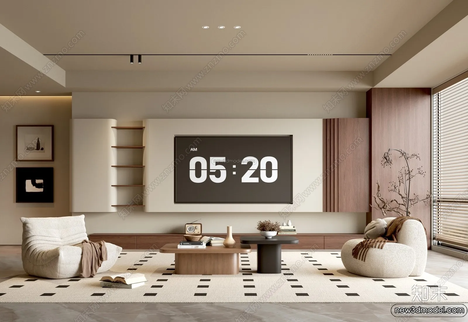 Living Room 3D Interior Scene Model - Wabi Sabi Style - 203