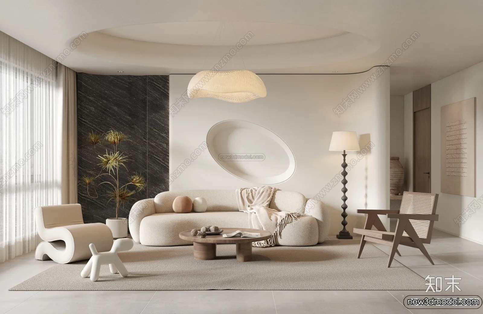 Living Room 3D Interior Scene Model - Wabi Sabi Style - 204