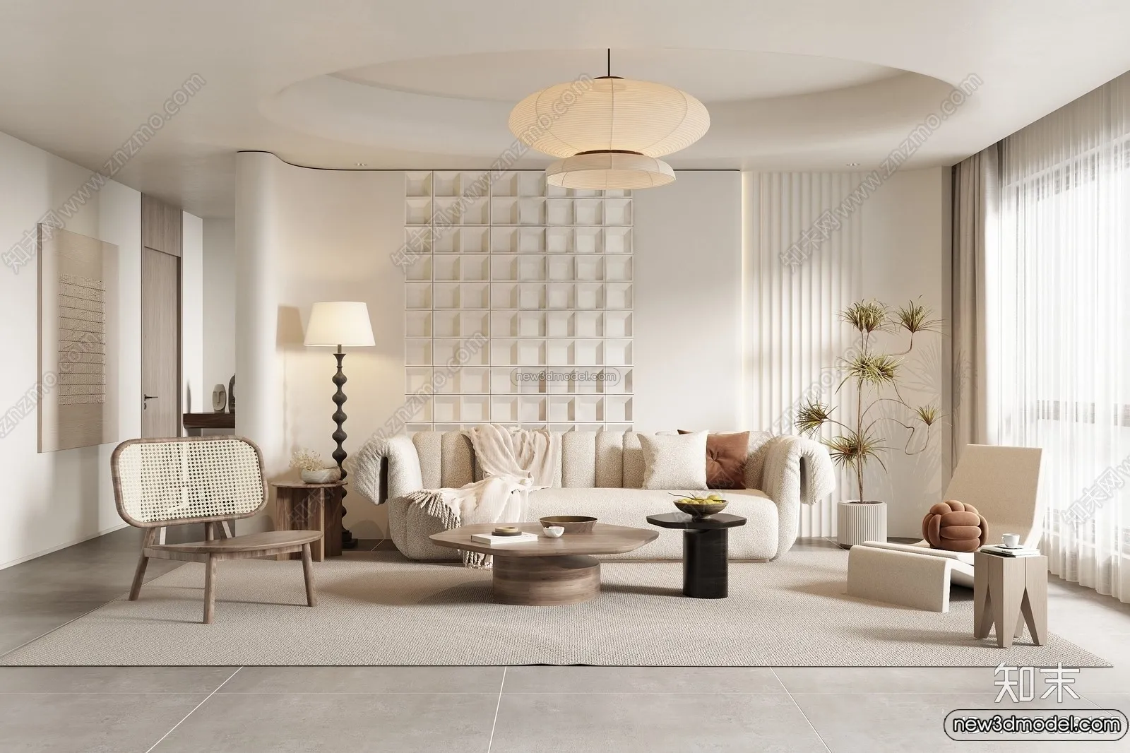 Living Room 3D Interior Scene Model - Wabi Sabi Style - 205