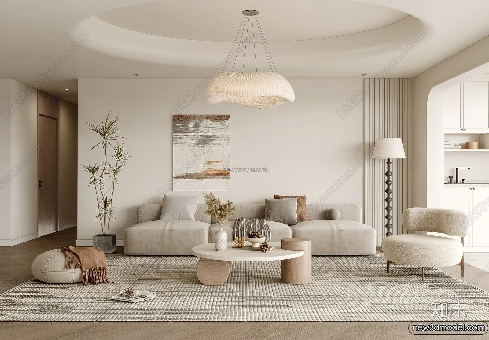 Living Room 3D Interior Scene Model - Wabi Sabi Style - 206